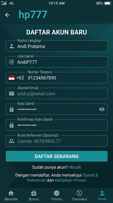 Cara Mudah Buat Akun Baru hp777 untuk Android